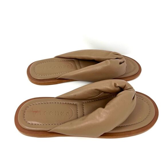 NWOT Vicenza Free People Puffy Flip Flop Leather Sandal Tan Mocha Sz 9 - Picture 4 of 7
